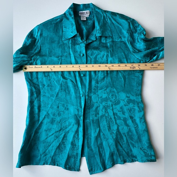 Vintage Robbie Bee Teal Blue 100% Silk Button Front Long Sleeve Top Womens Small - Picture 5 of 6